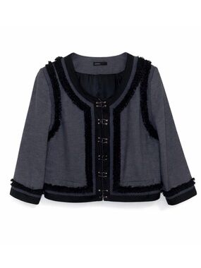 Georgiou Studio Cropped Jacket w/ Fringe Trim & Hook Closures – Size 8